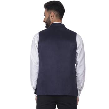 Blue Plain Faux Velvet Nehru Jacket 4