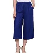 Royal-blue plain polyester capris-3-4-pants