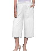 White plain polyester capris-3-4-pants