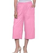 Baby-pink plain blended cotton capris-3-4-pants