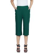 Green plain blended cotton capris-3-4-pants