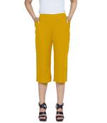 Mustard plain blended cotton capris-3-4-pants