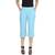 Aqua-blue plain blended cotton capris-3-4-pants