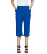 Turquoise plain blended cotton capris-3-4-pants