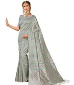 Grey woven kanchipuram silk saree with blouse