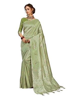 Olive woven kanchipuram silk saree with blouse 1