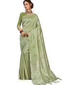 Olive woven kanchipuram silk saree with blouse