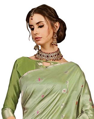 Olive woven kanchipuram silk saree with blouse 2