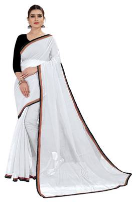 White plain chanderi silk saree with blouse 1