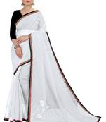 White plain chanderi silk saree with blouse