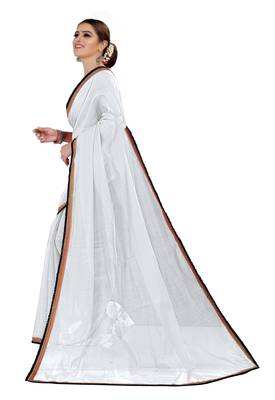 White plain chanderi silk saree with blouse 2