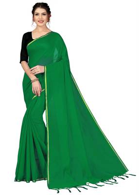 Green plain chanderi silk saree with blouse 1