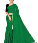 Green plain chanderi silk saree with blouse