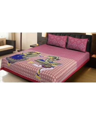 100% Cotton Printed Jaipuri Double Bedsheet with 2 Pillow Covers 1