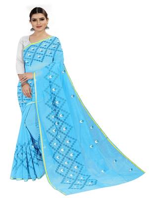 Light sky blue embroidered chanderi silk saree with blouse 1