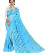 Light sky blue embroidered chanderi silk saree with blouse