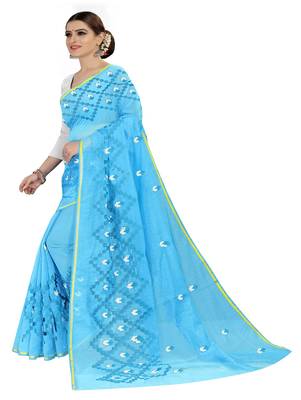 Light sky blue embroidered chanderi silk saree with blouse 2