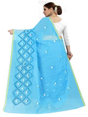 Light sky blue embroidered chanderi silk saree with blouse 3