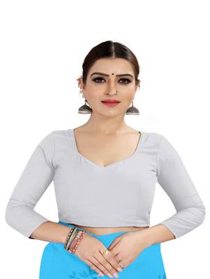 Light sky blue embroidered chanderi silk saree with blouse 4