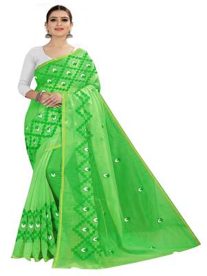 Light green embroidered chanderi silk saree with blouse 1