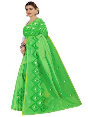 Light green embroidered chanderi silk saree with blouse 2
