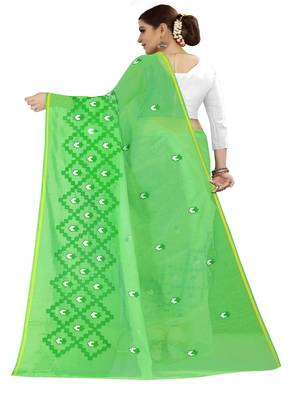 Light green embroidered chanderi silk saree with blouse 3