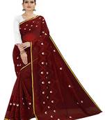 Maroon embroidered chanderi silk saree with blouse