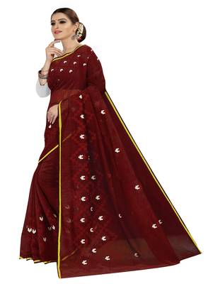 Maroon embroidered chanderi silk saree with blouse 2