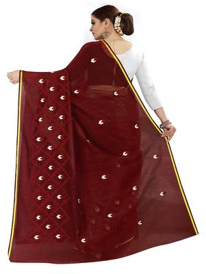Maroon embroidered chanderi silk saree with blouse 3