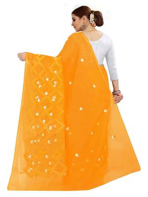 Mustard embroidered chanderi silk saree with blouse 3