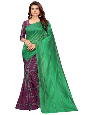 Green plain cotton silk saree with blouse 1