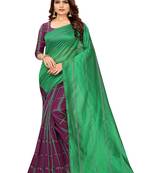 Green plain cotton silk saree with blouse