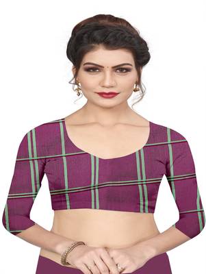 Green plain cotton silk saree with blouse 4