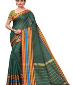 Green plain cotton silk saree with blouse