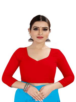 Turquoise plain chanderi silk saree with blouse 4