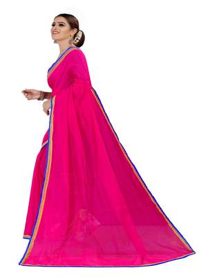 Pink plain chanderi silk saree with blouse 2