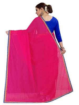 Pink plain chanderi silk saree with blouse 3