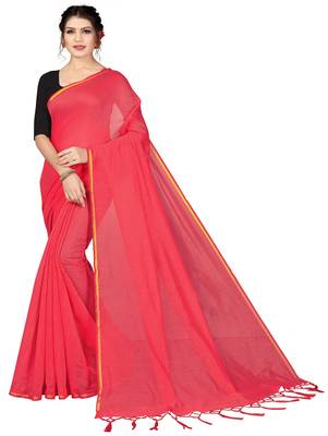 Dark peach plain chanderi silk saree with blouse 1