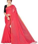 Dark peach plain chanderi silk saree with blouse
