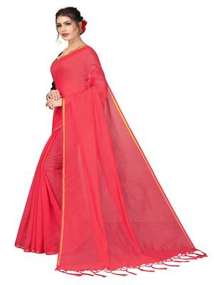 Dark peach plain chanderi silk saree with blouse 2
