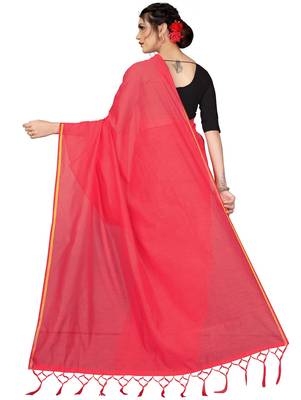 Dark peach plain chanderi silk saree with blouse 3