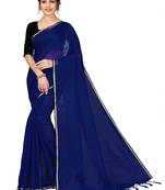 Navy blue plain chanderi silk saree with blouse
