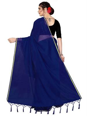 Navy blue plain chanderi silk saree with blouse 3