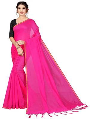 Light pink plain chanderi silk saree with blouse 1