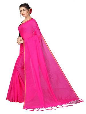 Light pink plain chanderi silk saree with blouse 2