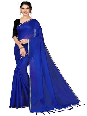 Royal blue plain chanderi silk saree with blouse 1