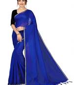 Royal blue plain chanderi silk saree with blouse