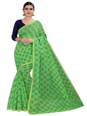 Light green printed chanderi silk saree with blouse 1