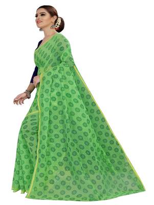 Light green printed chanderi silk saree with blouse 2