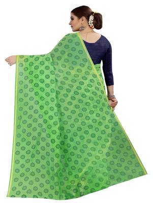 Light green printed chanderi silk saree with blouse 3